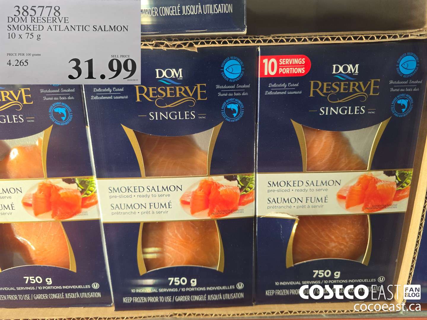 385778 DOM RESERVE SMOKED ATLANTIC SALMON 10 x 75 g $31.99
