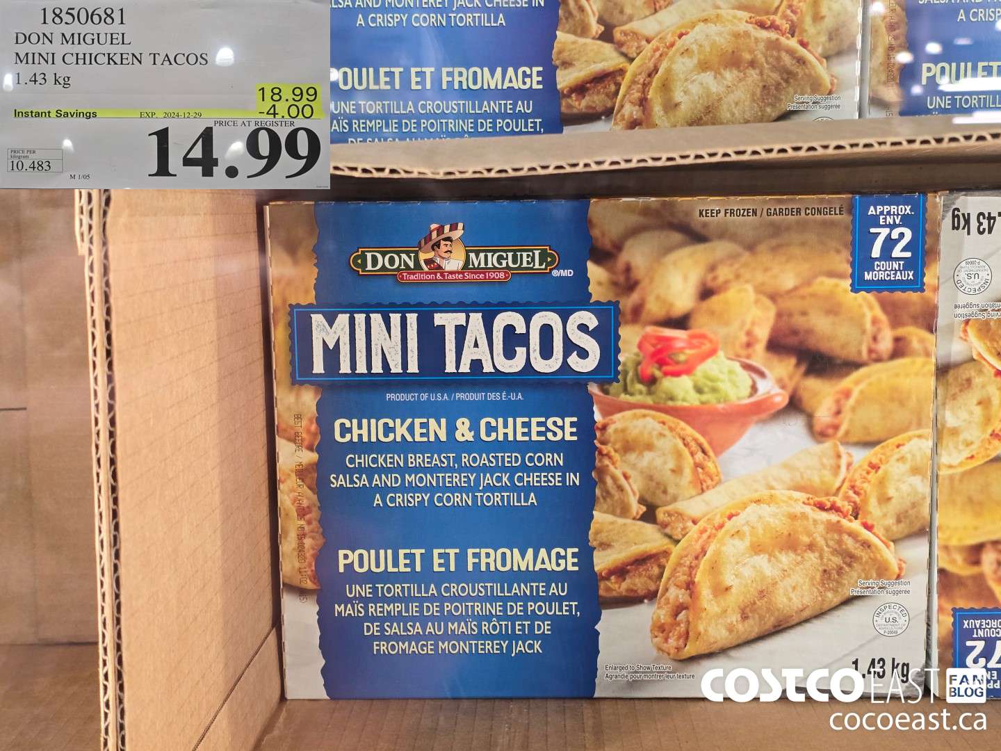 1850681 DON MIGUEL MINI CHICKEN TACOS 1.43 KG ($4.00 INSTANT SAVINGS EXPIRES ON 2024-12-29) $14.99