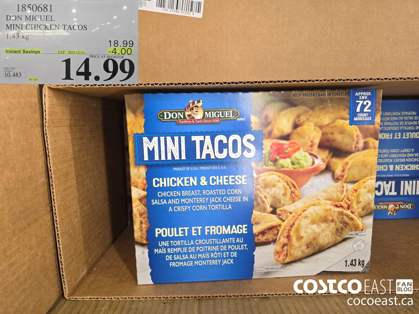 1850681 DON MIGUEL MINI CHICKEN TACOS 1.43 KG ($4.00 INSTANT SAVINGS EXPIRES ON 2024-12-31) $14.99