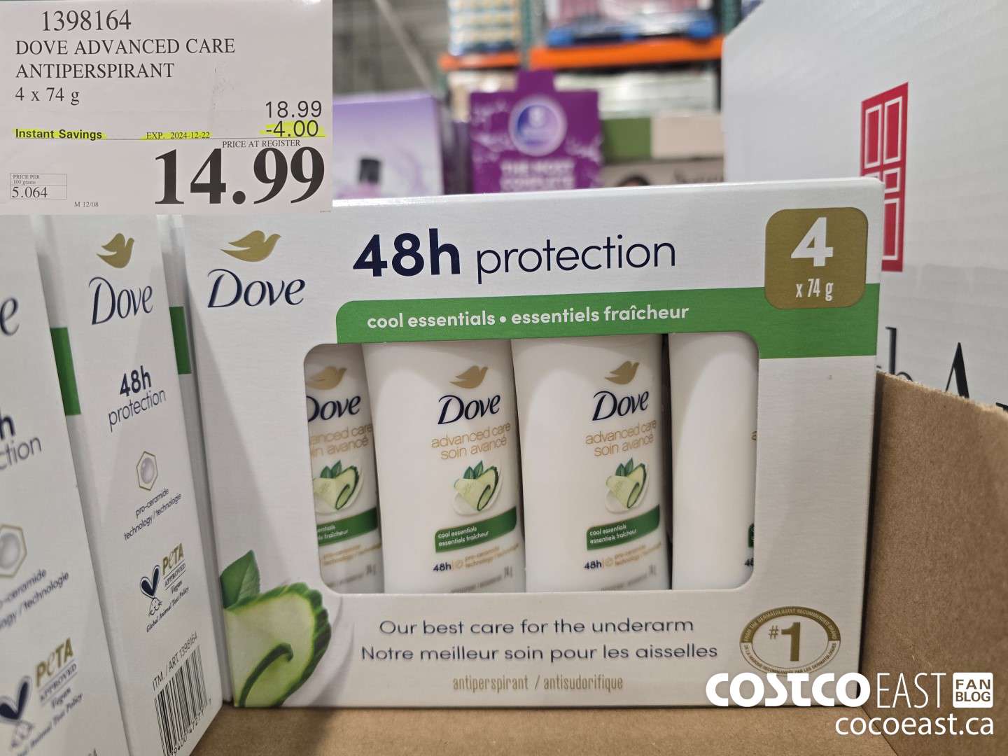 1398164 DOVE ADVANCED CARE ANTIPERSPIRANT 4 x 74G ($4.00 INSTANT SAVINGS EXPIRES ON 2024-12-22) $14.99