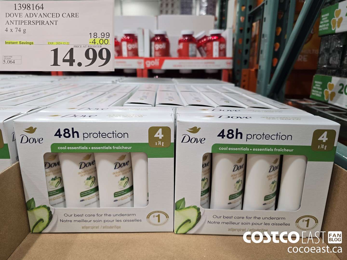 1398164 DOVE ADVANCED CARE ANTIPERSPIRANT 4 x 74G ($4.00 INSTANT SAVINGS EXPIRES ON 2024-12-22) $14.99