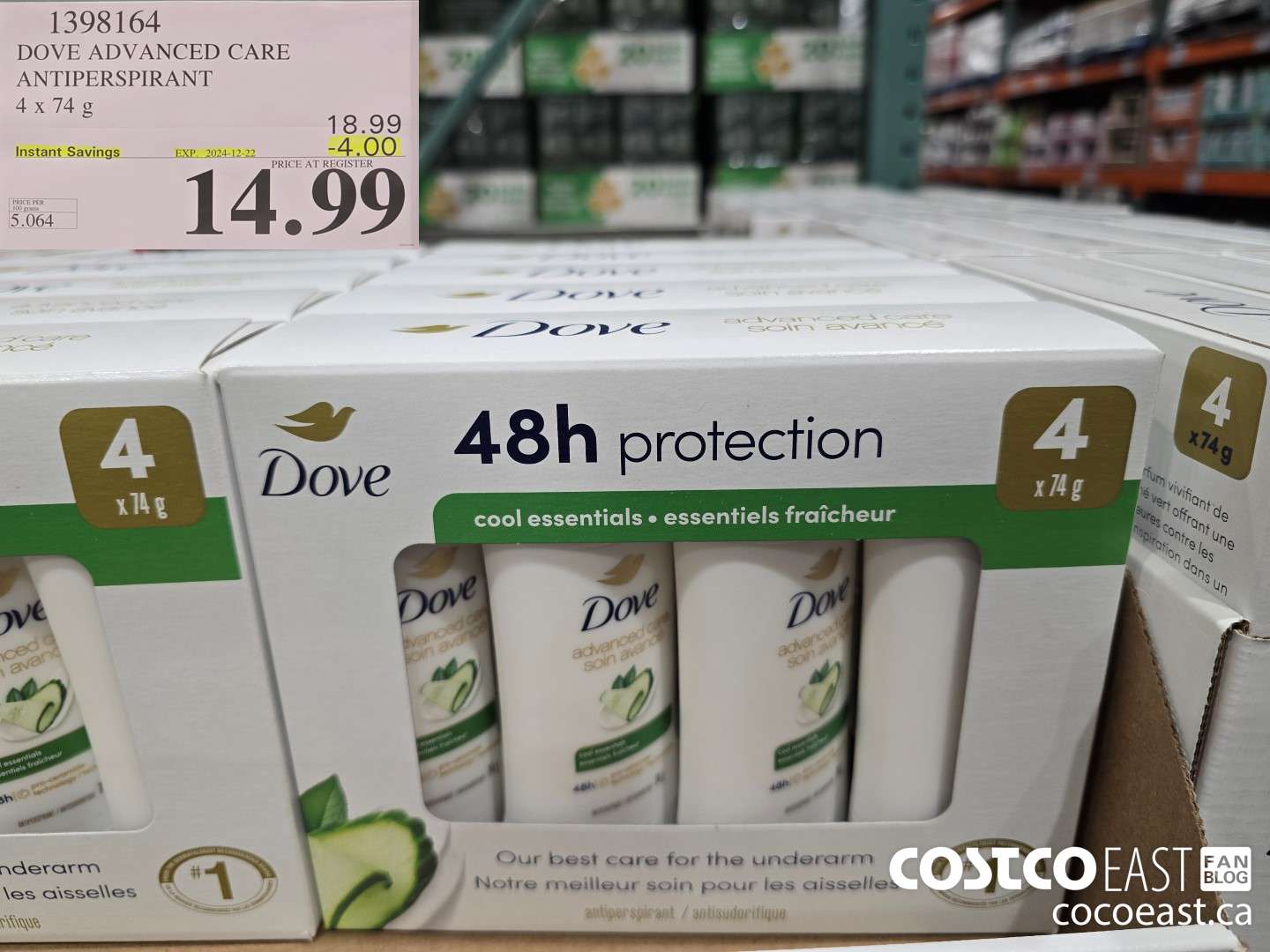 1398164 DOVE ADVANCED CARE ANTIPERSPIRANT 4 x 74G ($4.00 INSTANT SAVINGS EXPIRES ON 2024-12-22) $14.99