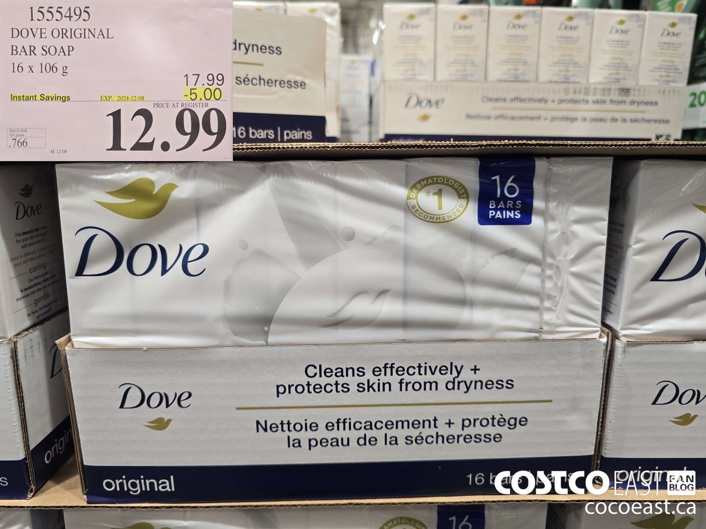 1555495 DOVE BAR SOAP ORIGINAL 16 x 106 g ($5.00 INSTANT SAVINGS EXPIRES ON 2024-12-08) $12.99