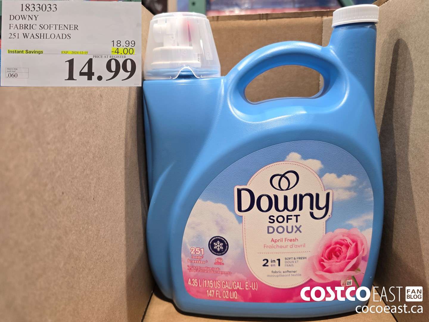 1833033 DOWNY FABRIC SOFTENER 251 WASHLOADS ($4.00 INSTANT SAVINGS EXPIRES ON 2024-12-15) $14.99