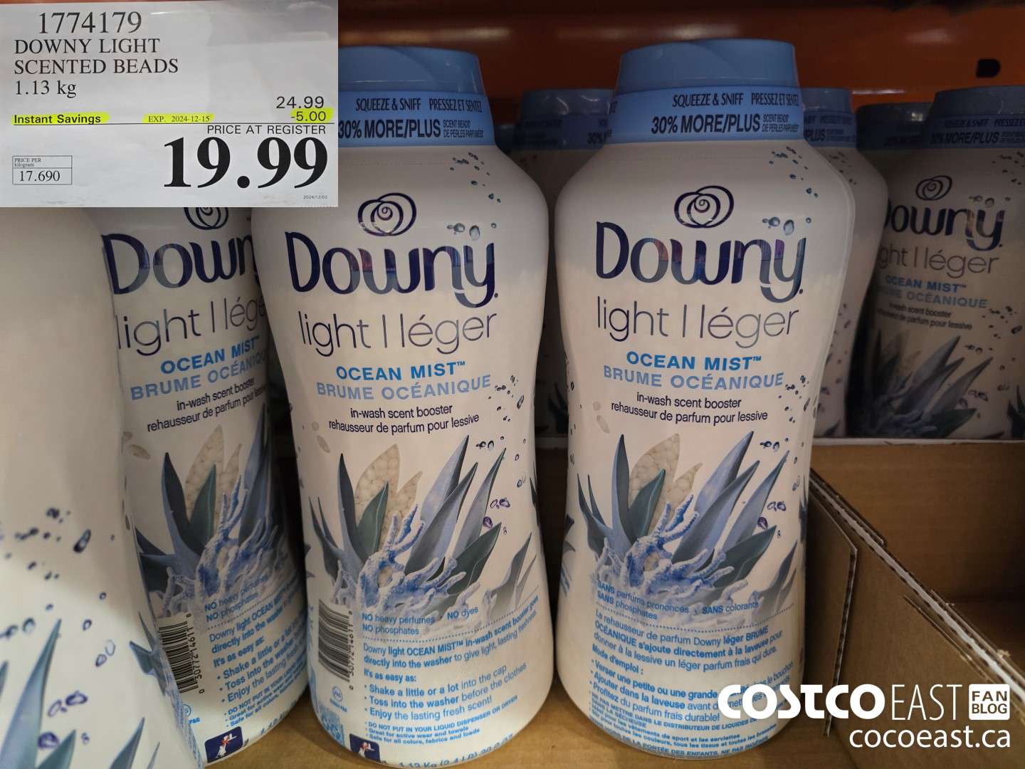 1774179 DOWNY LIGHT SCENTED BEADS 1.13 G ($5.00 INSTANT SAVINGS EXPIRES ON 2024-12-15) $19.99