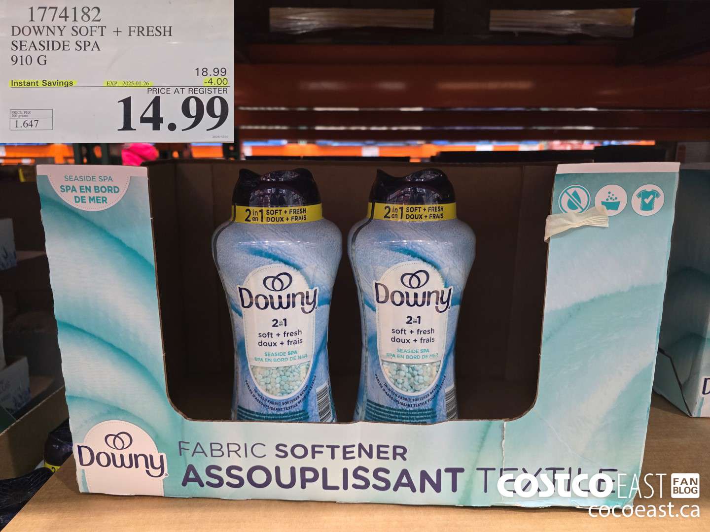 1774182 DOWNY SOFT + FRESH SEASIDE SPA 910 G ($4.00 INSTANT SAVINGS EXPIRES ON 2025-01-26) $14.99