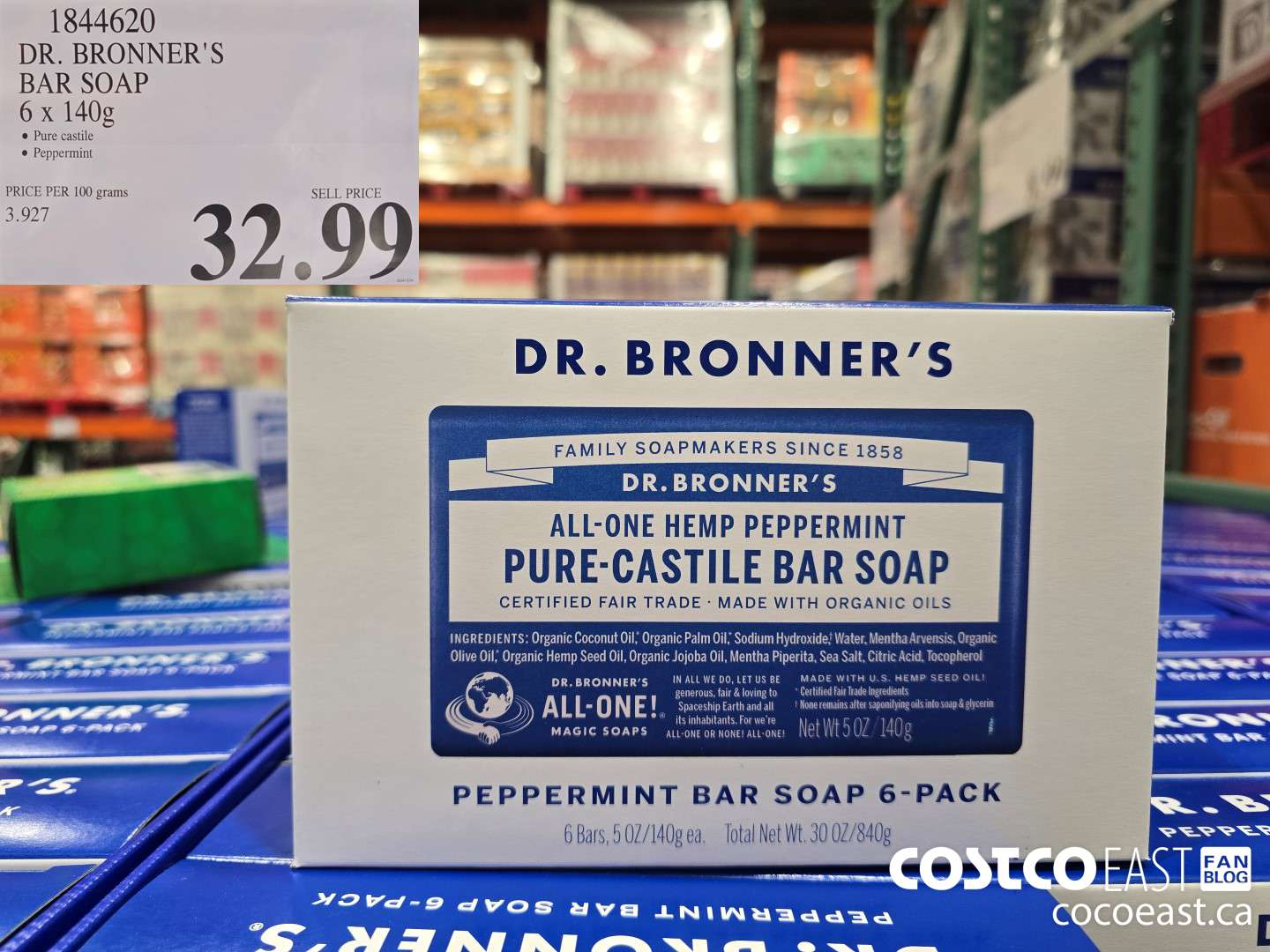 1844620 DR. BRONNER'S BAR SOAP 6 x 140g $32.99