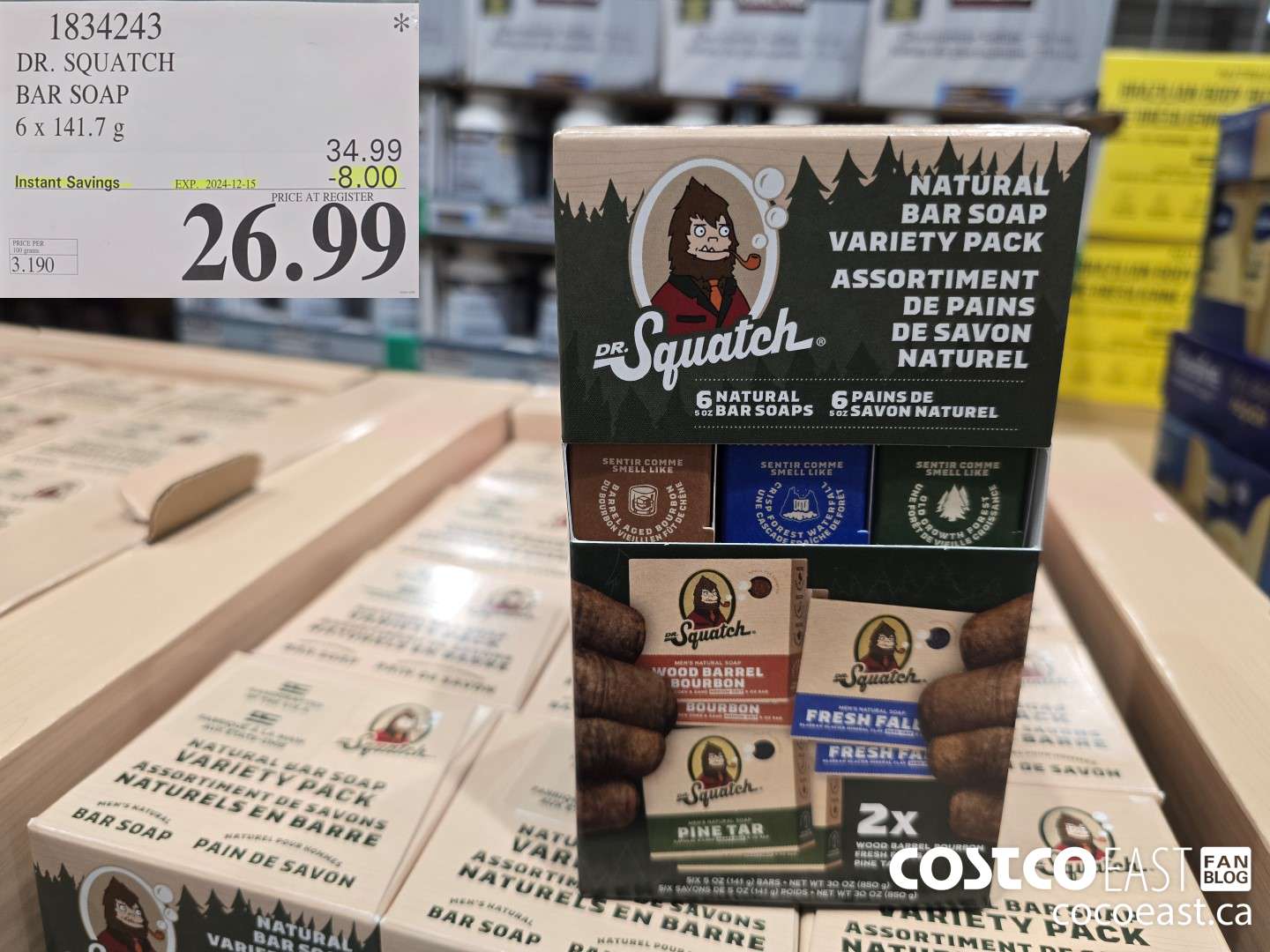 1834243 DR. SQUATCH BAR SOAP 6 x 141.7 G ($8.00 INSTANT SAVINGS EXPIRES ON 2024-12-15) $26.99