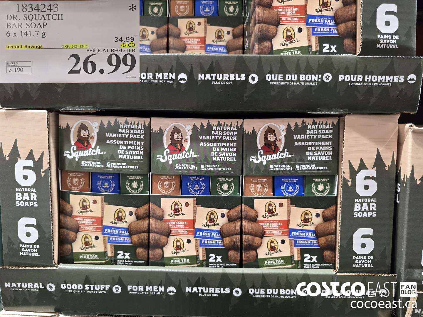 1834243 DR. SQUATCH BAR SOAP 6 x 141.7 G ($8.00 INSTANT SAVINGS EXPIRES ON 2024-12-15) $26.99