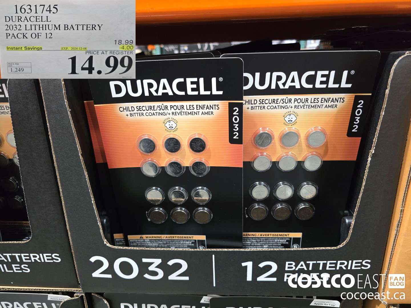 1631745 DURACELL 2032 LITHIUM BATTERY PACK OF 12 ($4.00 INSTANT SAVINGS EXPIRES ON 2024-12-08) $14.99