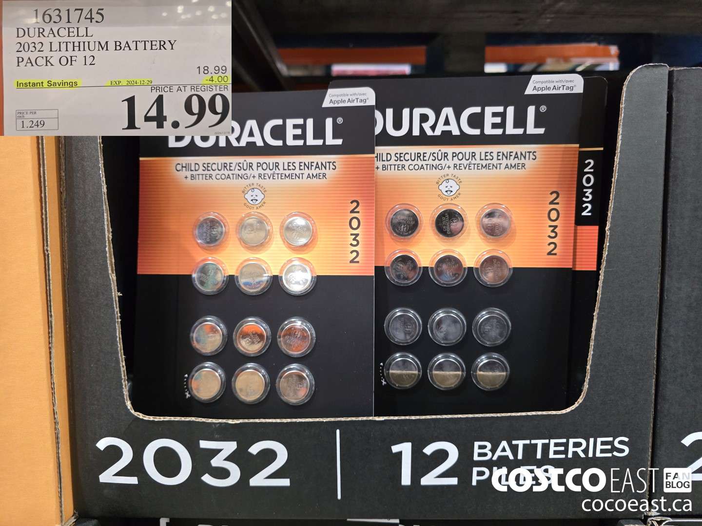 1631745 DURACELL 2032 LITHIUM BATTERY PACK OF 12 ($4.00 INSTANT SAVINGS EXPIRES ON 2024-12-29) $14.99