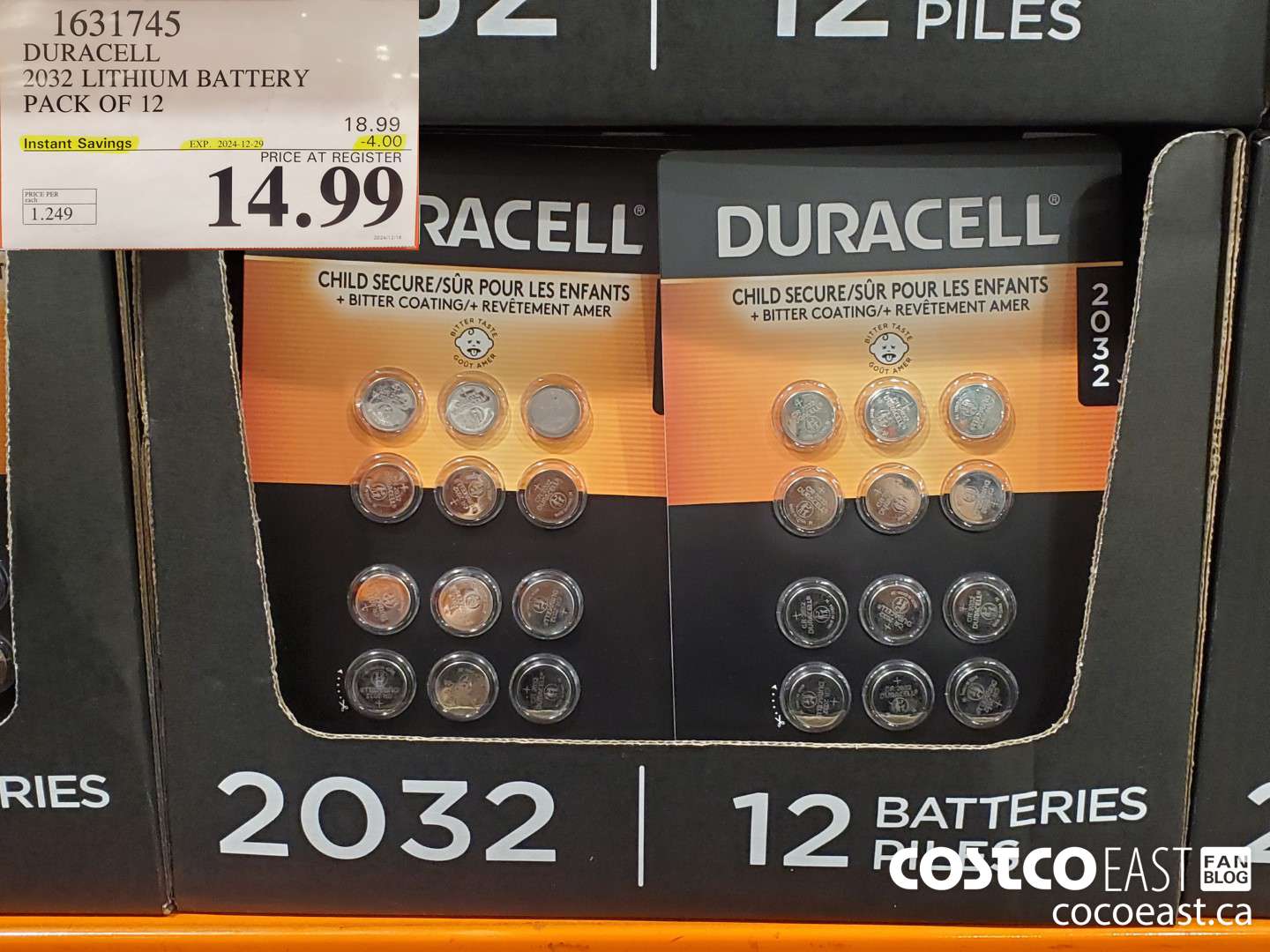 1631745 DURACELL 2032 LITHIUM BATTERY PACK OF 12 ($4.00 INSTANT SAVINGS EXPIRES ON 2024-12-29) $14.99