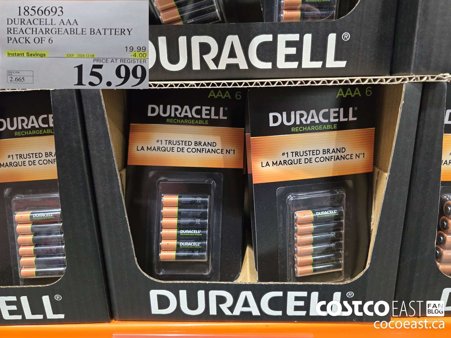 1856693 DURACELL AAA RECHARGEABLE BATTERY PACK OF 6  ($4.00 INSTANT SAVINGS EXPIRES ON 2024-12-08) $15.99