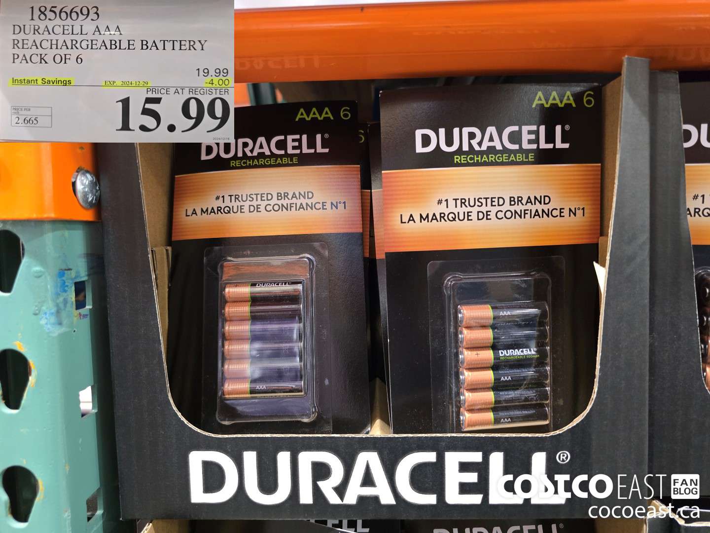 1856693 DURACELL AAA RECHARGEABLE BATTERY PACK OF 6  ($4.00 INSTANT SAVINGS EXPIRES ON 2024-12-29) $15.99