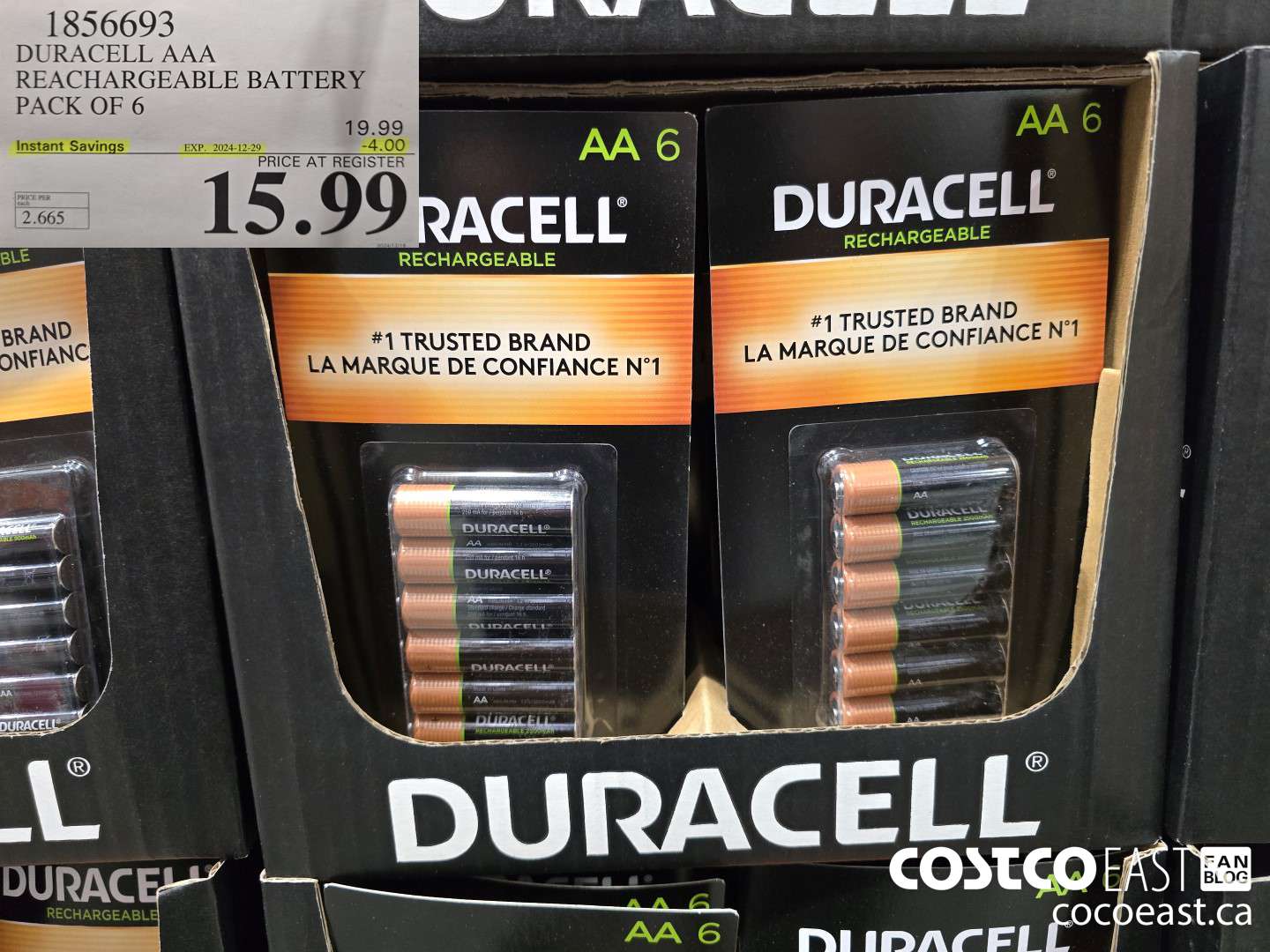 1856693 DURACELL AAA RECHARGEABLE BATTERY PACK OF 6  ($4.00 INSTANT SAVINGS EXPIRES ON 2024-12-29) $15.99