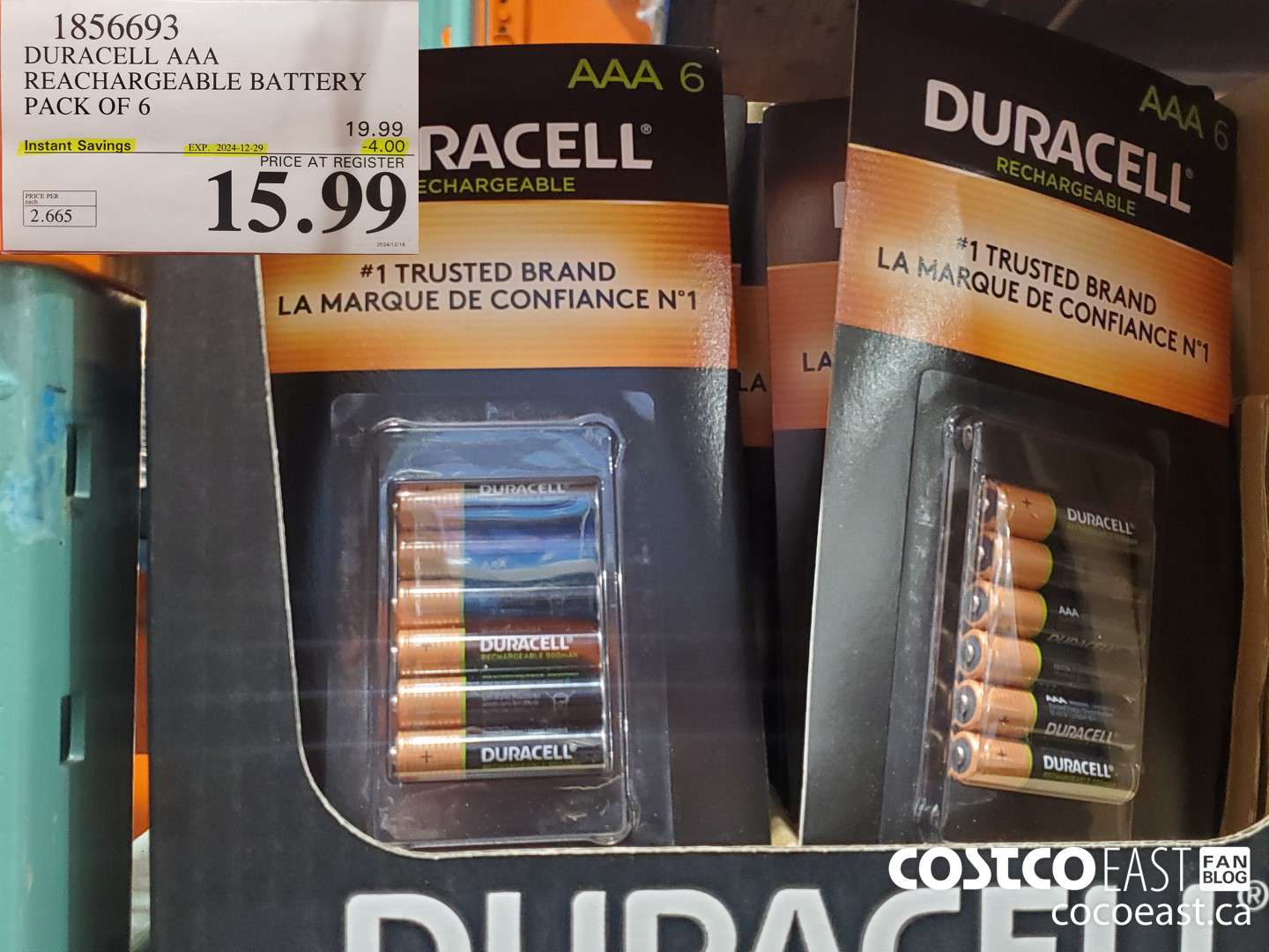 1856693 DURACELL AAA RECHARGEABLE BATTERY PACK OF 6  ($4.00 INSTANT SAVINGS EXPIRES ON 2024-12-29) $15.99