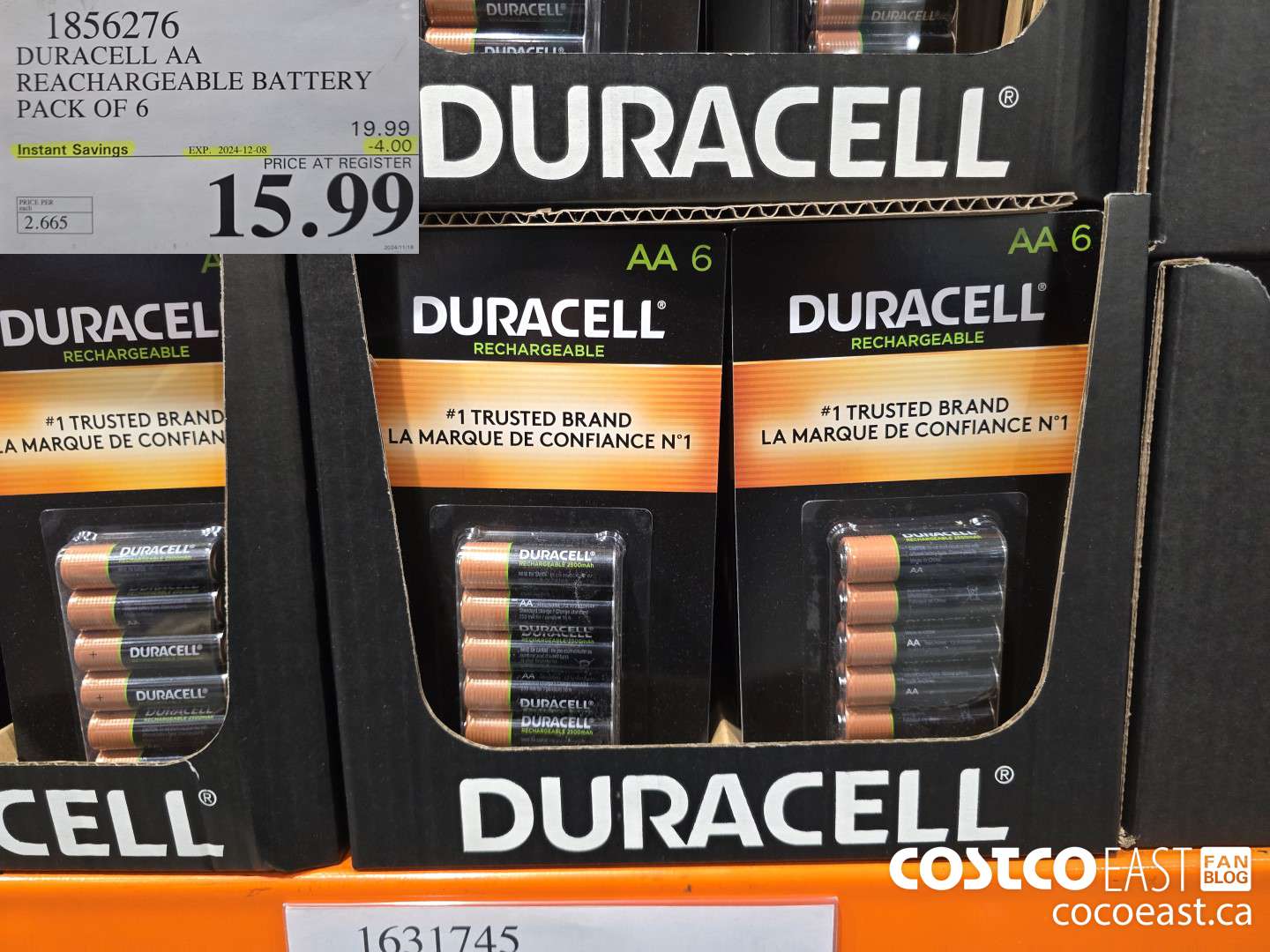 1856276 DURACELL AA RECHARGEABLE BATTERY PACK OF 6 ($4.00 INSTANT SAVINGS EXPIRES ON 2024-12-08) $15.99