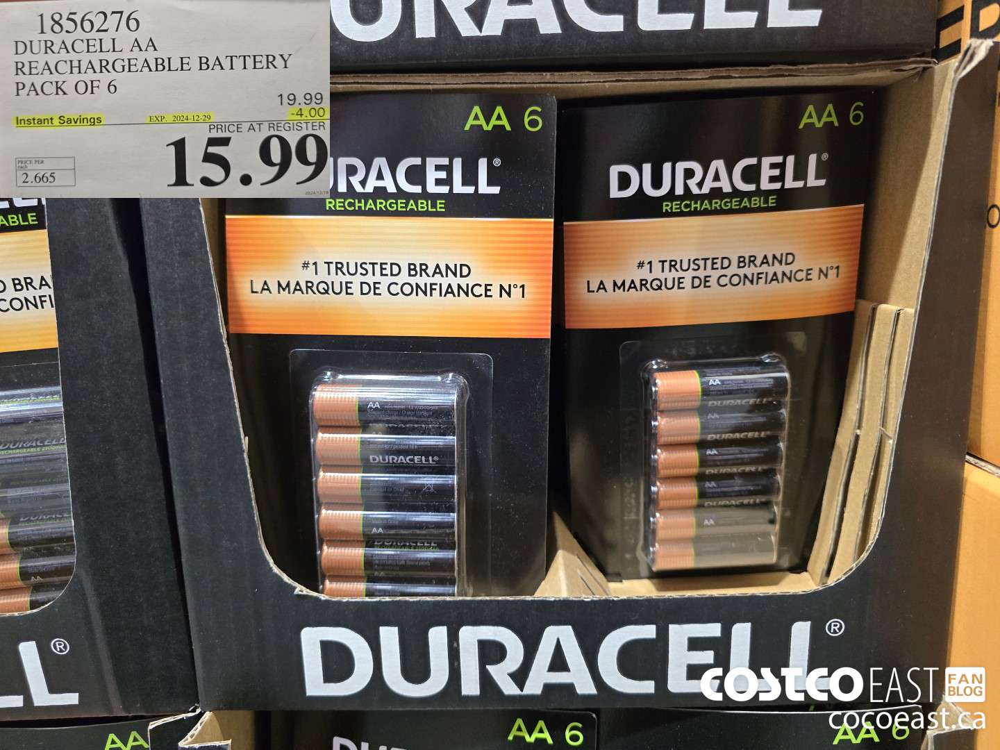 1856276 DURACELL AA RECHARGEABLE BATTERY PACK OF 6 ($4.00 INSTANT SAVINGS EXPIRES ON 2024-12-29) $15.99