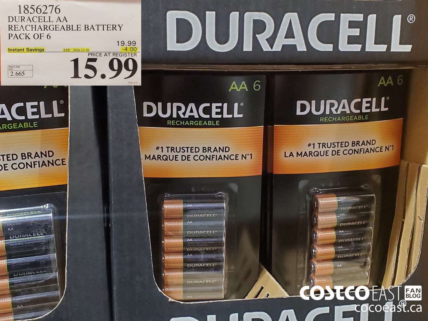 1856276 DURACELL AA RECHARGEABLE BATTERY PACK OF 6 ($4.00 INSTANT SAVINGS EXPIRES ON 2024-12-29) $15.99