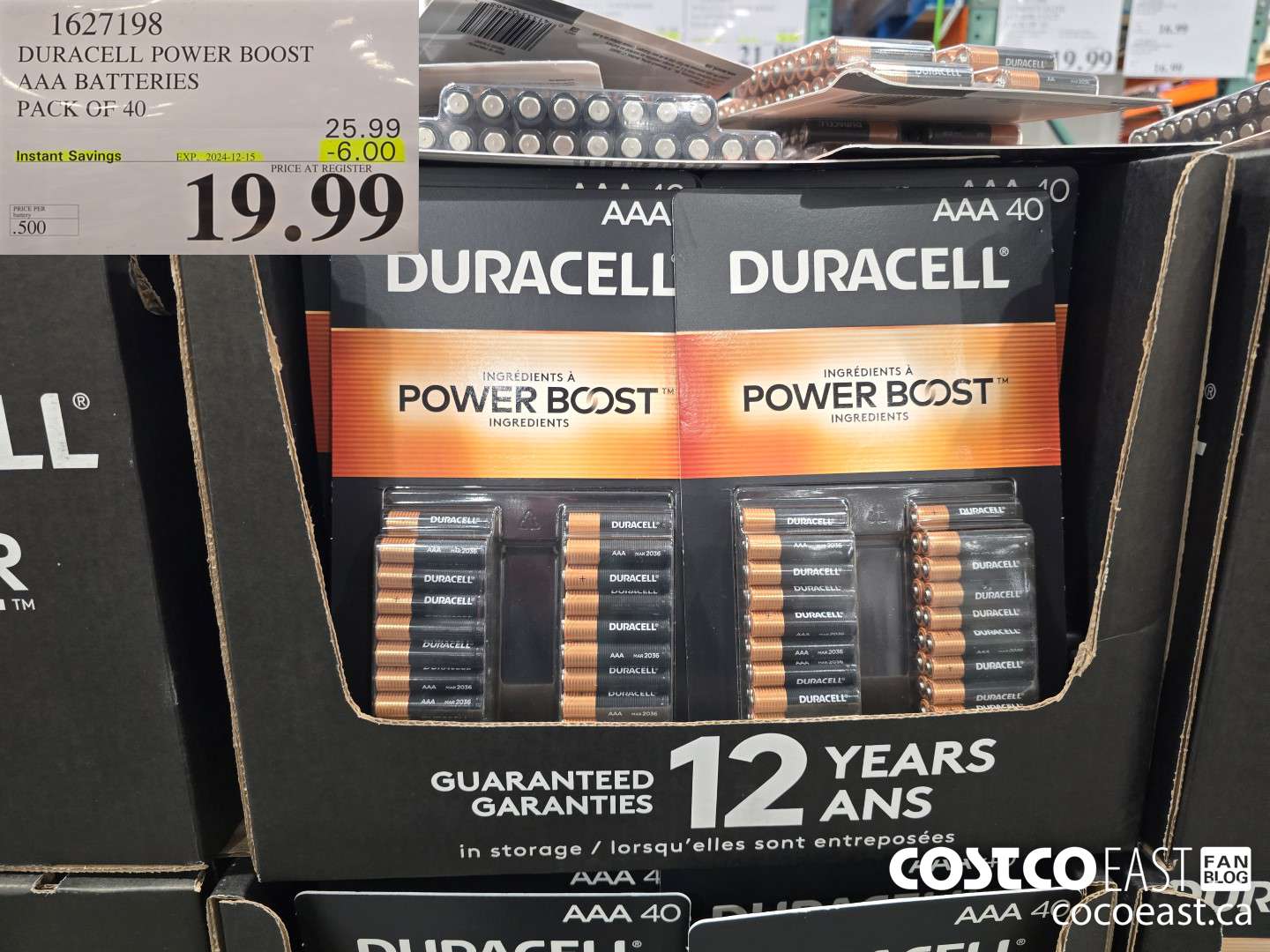 1627198 DURACELL POWER BOOST AAA BATTERIES PACK OF 40 ($6.00 INSTANT SAVINGS EXPIRES ON 2024-12-15) $19.99