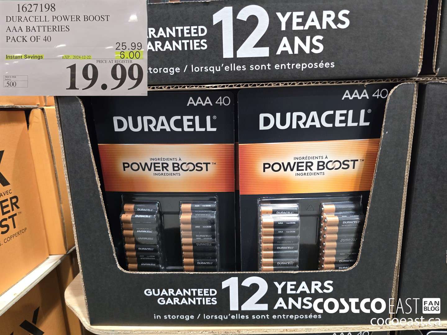 1627198 DURACELL POWER BOOST AAA BATTERIES PACK OF 40 ($6.00 INSTANT SAVINGS EXPIRES ON 2024-12-22) $19.99
