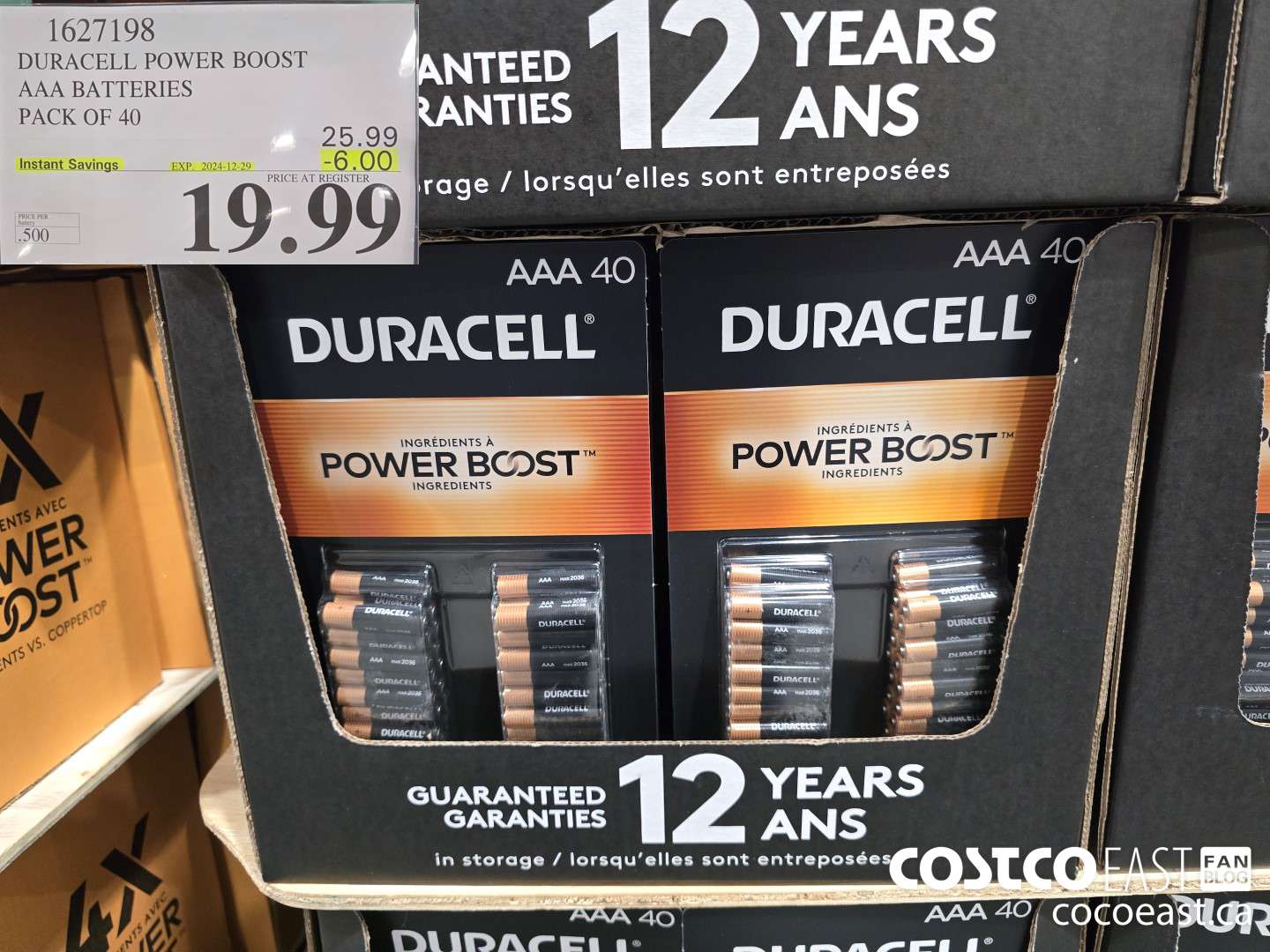 1627198 DURACELL POWER BOOST AAA BATTERIES PACK OF 40 ($6.00 INSTANT SAVINGS EXPIRES ON 2024-12-29) $19.99