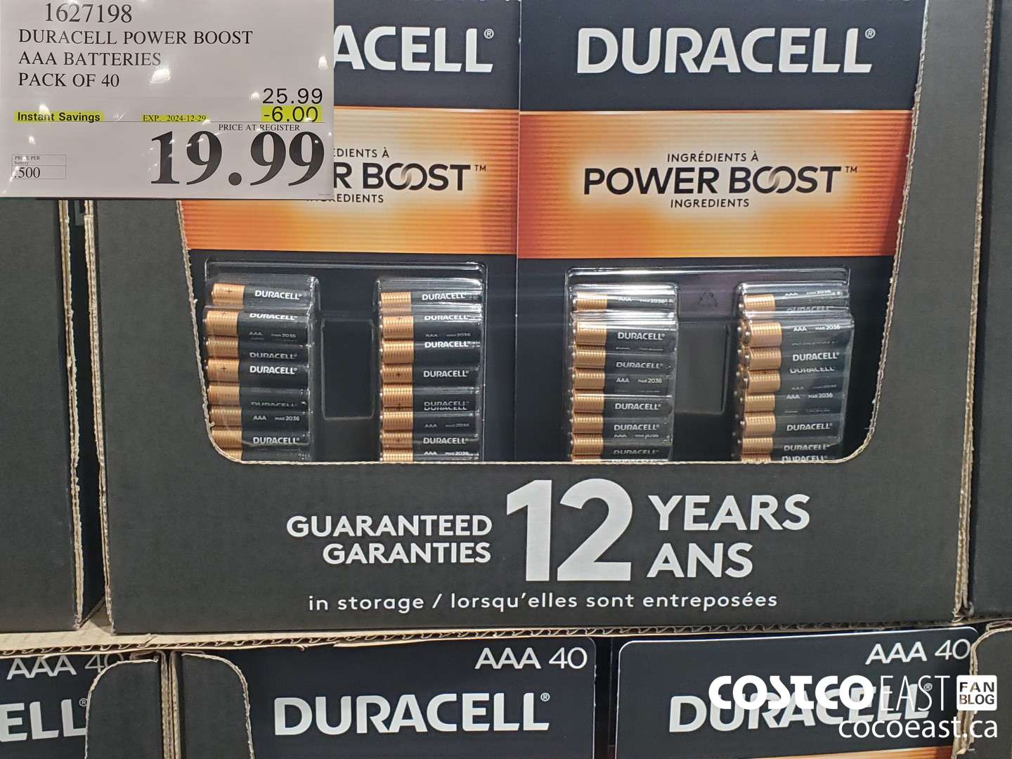 1627198 DURACELL POWER BOOST AAA BATTERIES PACK OF 40 ($6.00 INSTANT SAVINGS EXPIRES ON 2024-12-29) $19.99