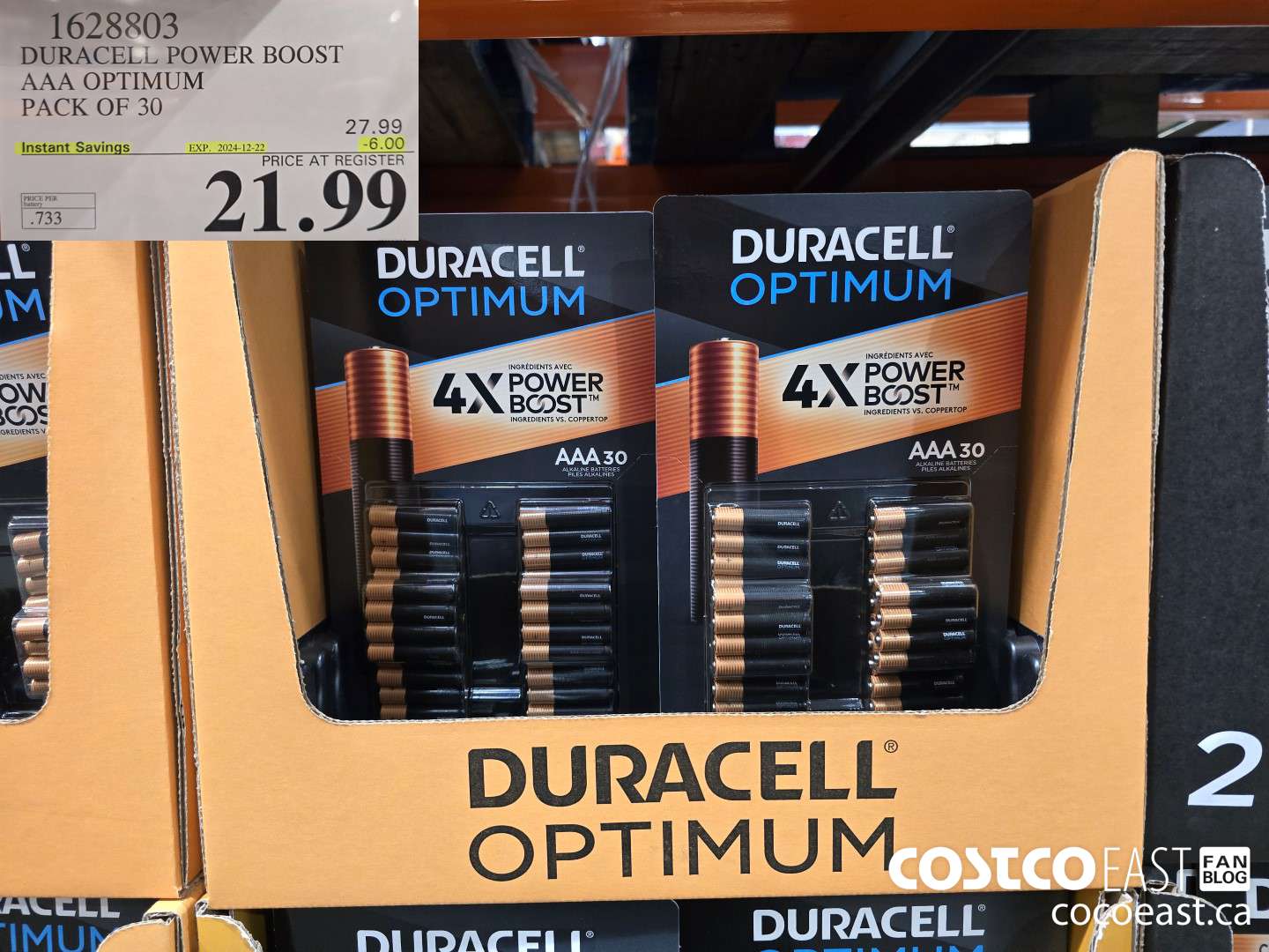 1628803 DURACELL POWER BOOST AAA OPTIMUM PACK OF 30 ($6.00 INSTANT SAVINGS EXPIRES ON 2024-12-22) $21.99
