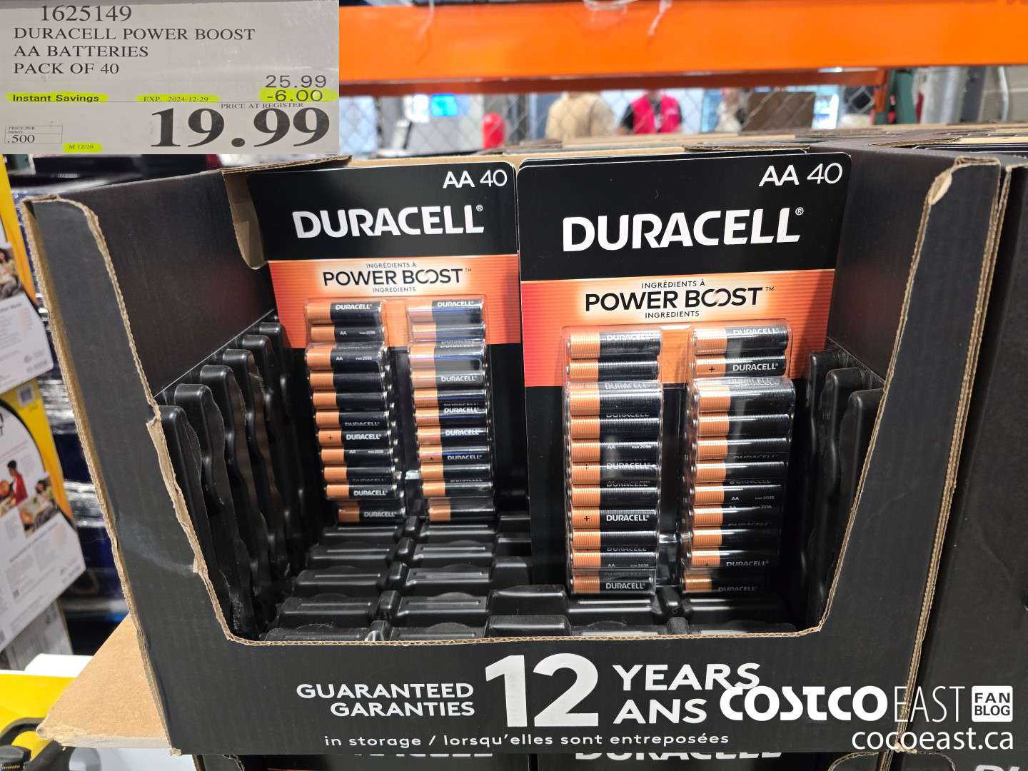 1625149 DURACELL POWER BOOST AA BATTERIES PACK OF 40 ($6.00 INSTANT SAVINGS EXPIRES ON 2024-12-29) $19.99