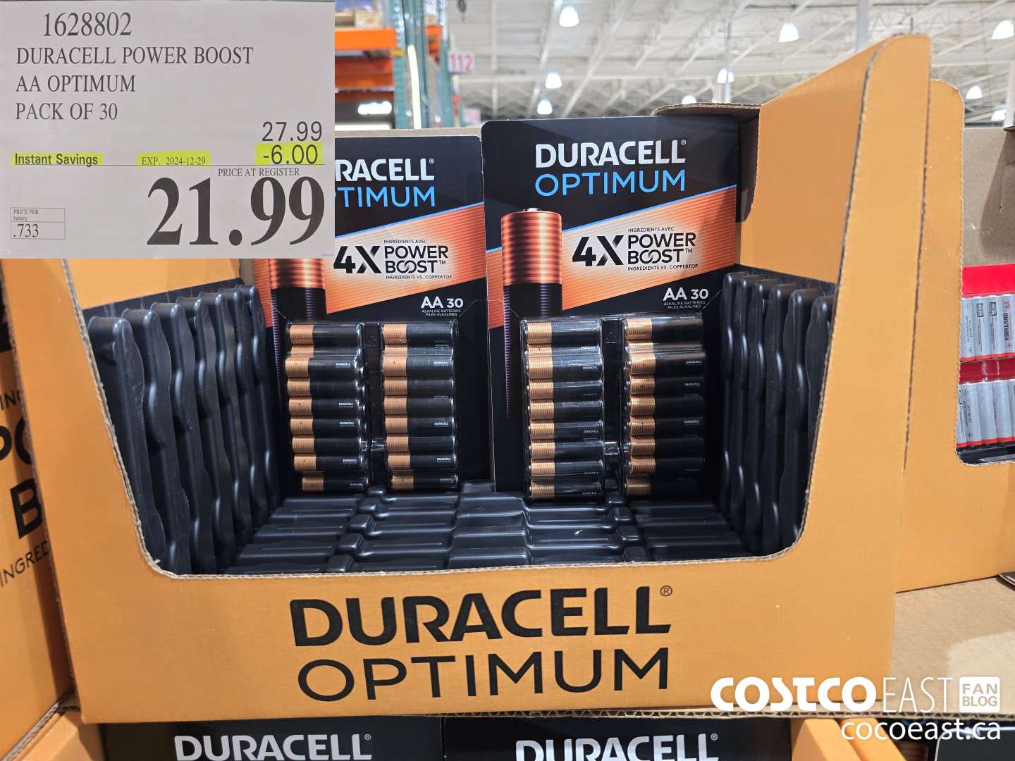 1628802 DURACELL POWER BOOST AA OPTIMUM PACK OF 30 ($6.00 INSTANT SAVINGS EXPIRES ON 2024-12-29) $21.99