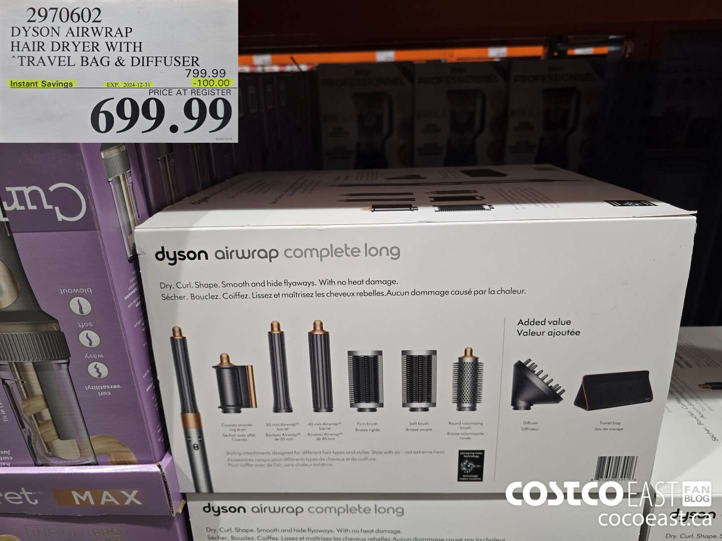 2970602 DYSON AIRWRAP HAIR DRYER WITH TRAVEL BAG & DIFFUSER ($100.00 INSTANT SAVINGS EXPIRES ON 2024-12-31) $699.99