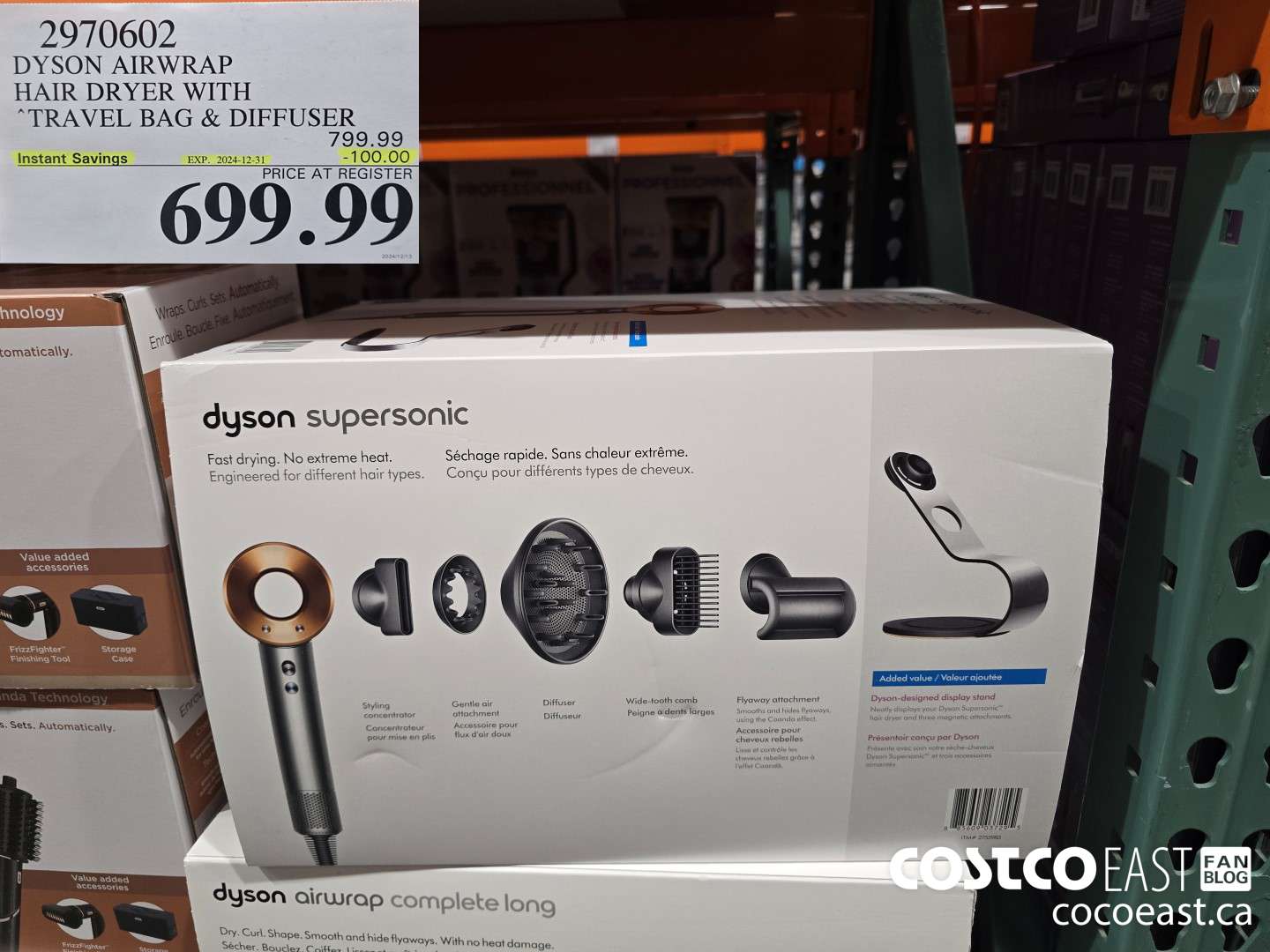2970602 DYSON AIRWRAP HAIR DRYER WITH TRAVEL BAG & DIFFUSER ($100.00 INSTANT SAVINGS EXPIRES ON 2024-12-31) $699.99
