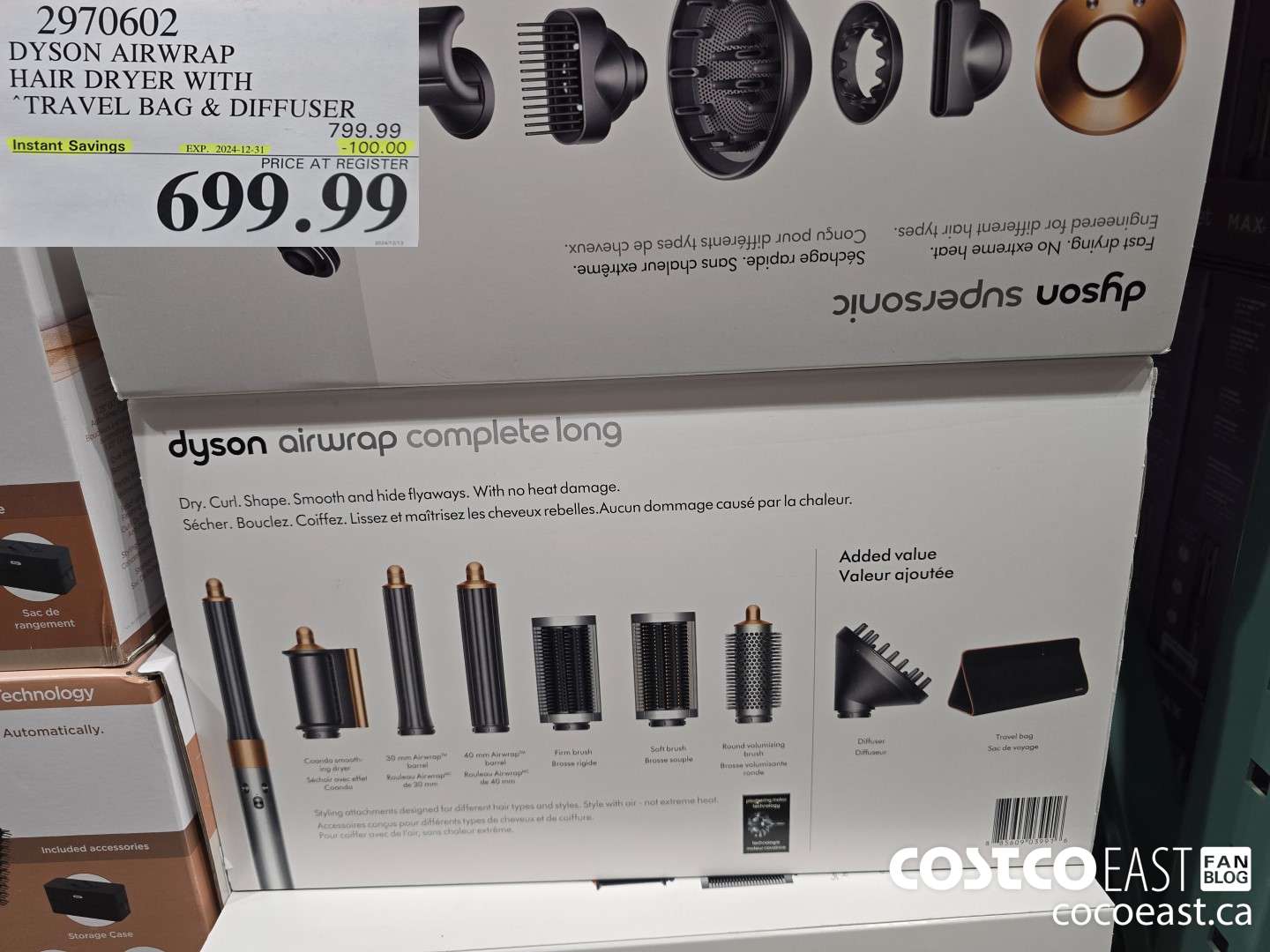 2970602 DYSON AIRWRAP HAIR DRYER WITH TRAVEL BAG & DIFFUSER ($100.00 INSTANT SAVINGS EXPIRES ON 2024-12-31) $699.99