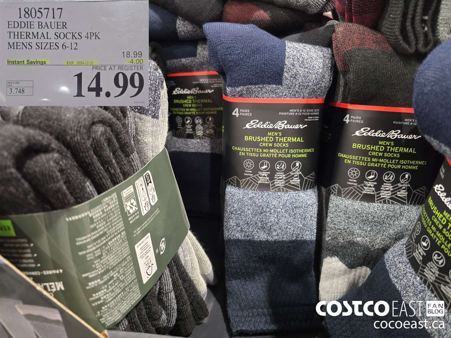 1805717 EDDIE BAUER THERMAL SOCKS 4PK MENS SIZES 6-12 ($4.00 INSTANT SAVINGS EXPIRES ON 2024-12-22) $14.99