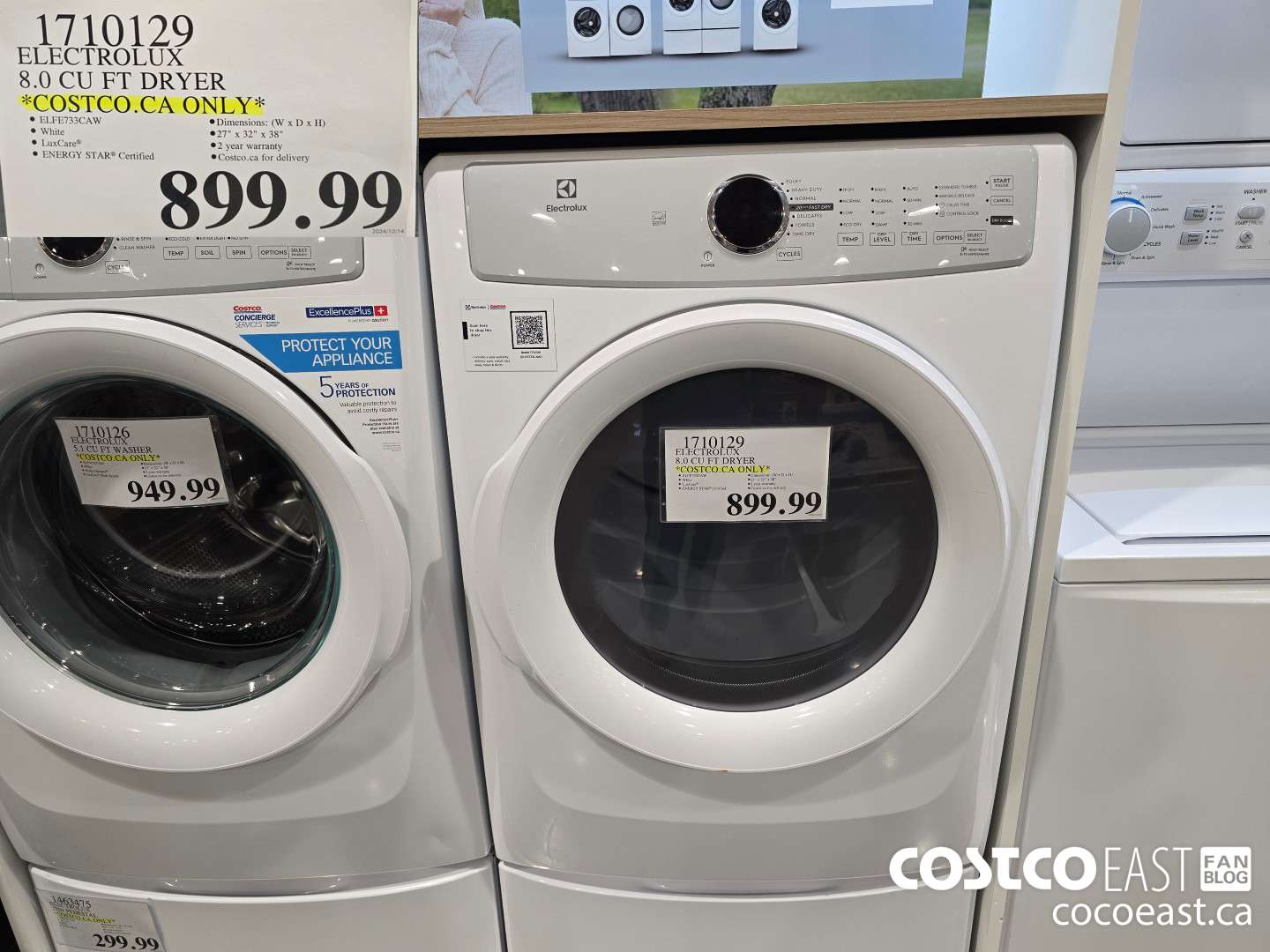 1710129 ELECTROLUX 8.0 CUFT DRYER “COSTCO.CA ONLY* $899.99