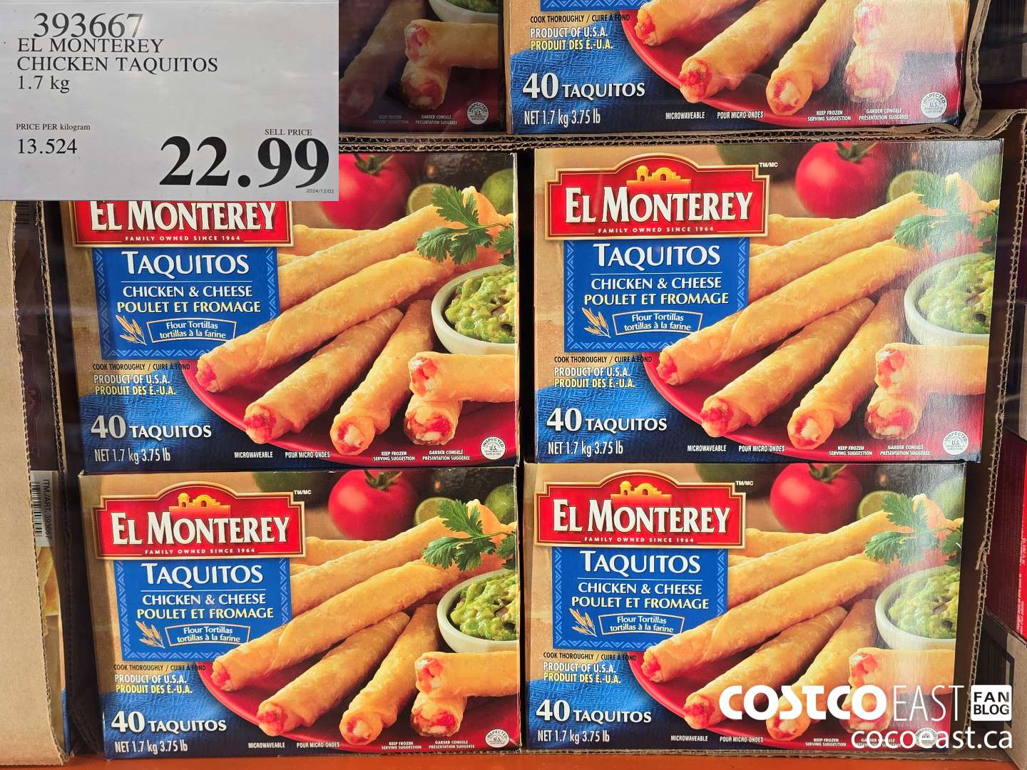 393667 EL MONTEREY CHICKEN TAQUITOS 1.7 KG $22.99