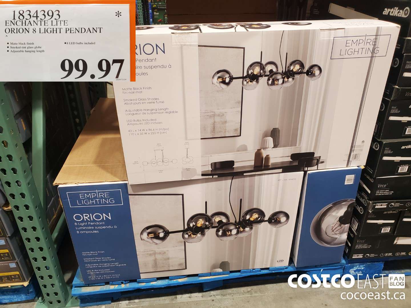 1834393 ENCHANTE LITE ORION 8 LIGHT PENDANT $99.97