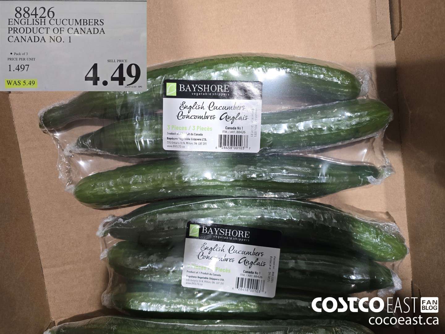 88426 ENGLISH CUCUMBERS PRODUCT OF CANADA CANADA NO. 1 $4.49