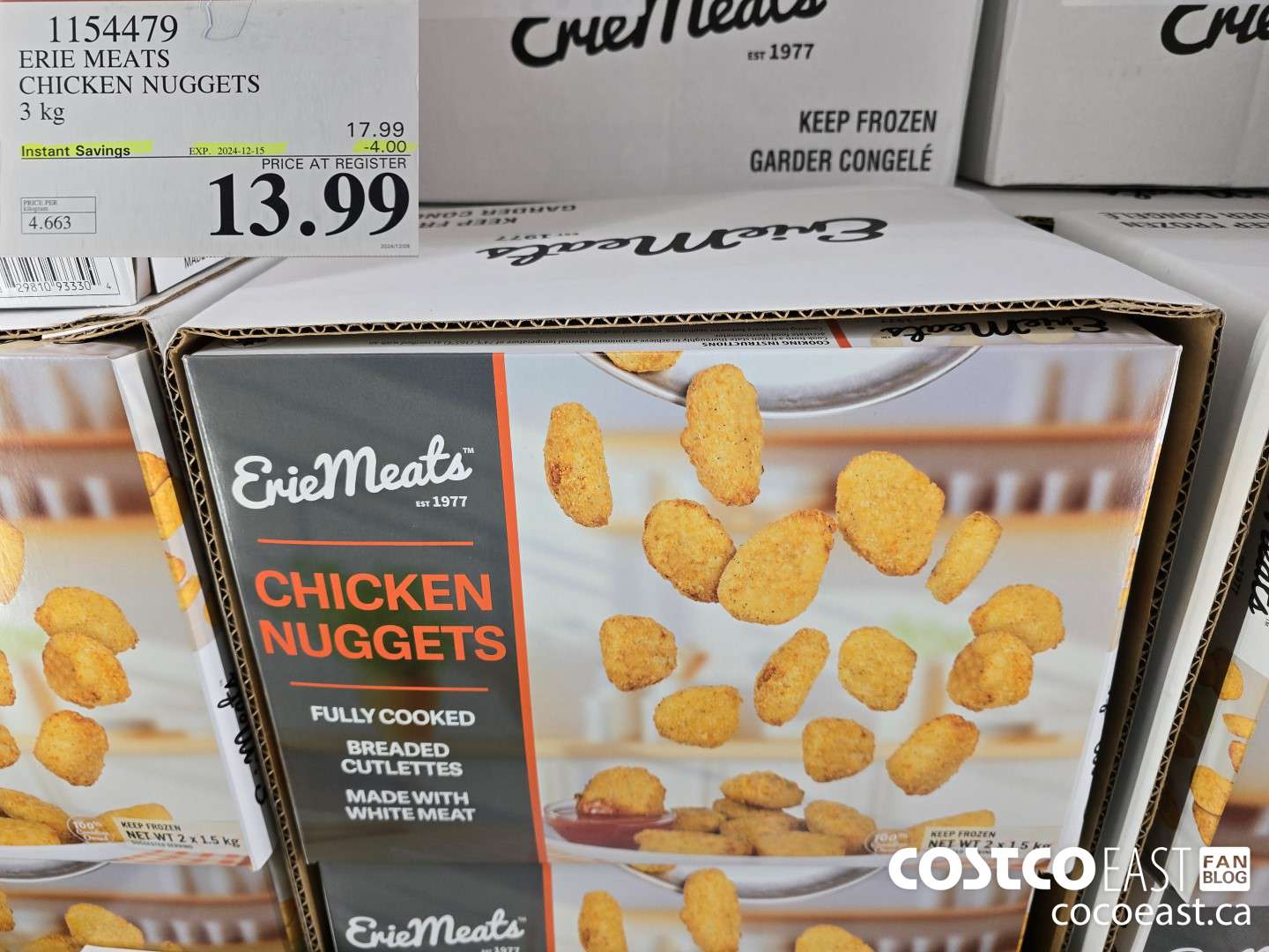 1154479 ERIE MEATS CHICKEN NUGGETS 3 kg ($4.00 INSTANT SAVINGS EXPIRES ON 2024-12-15) $13.99