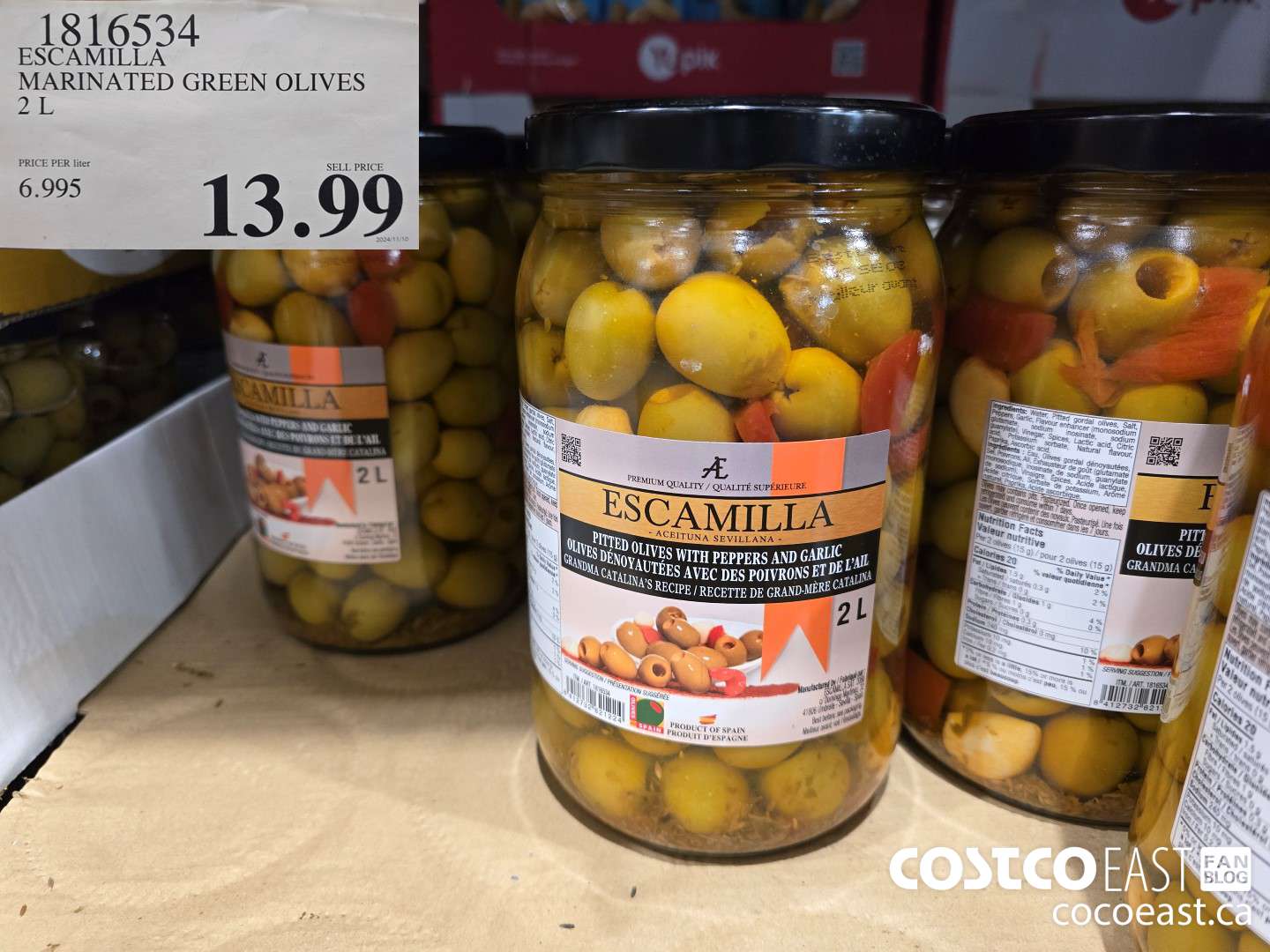 1816534 ESCAMILLA MARINATED GREEN OLIVES 2 L $13.99