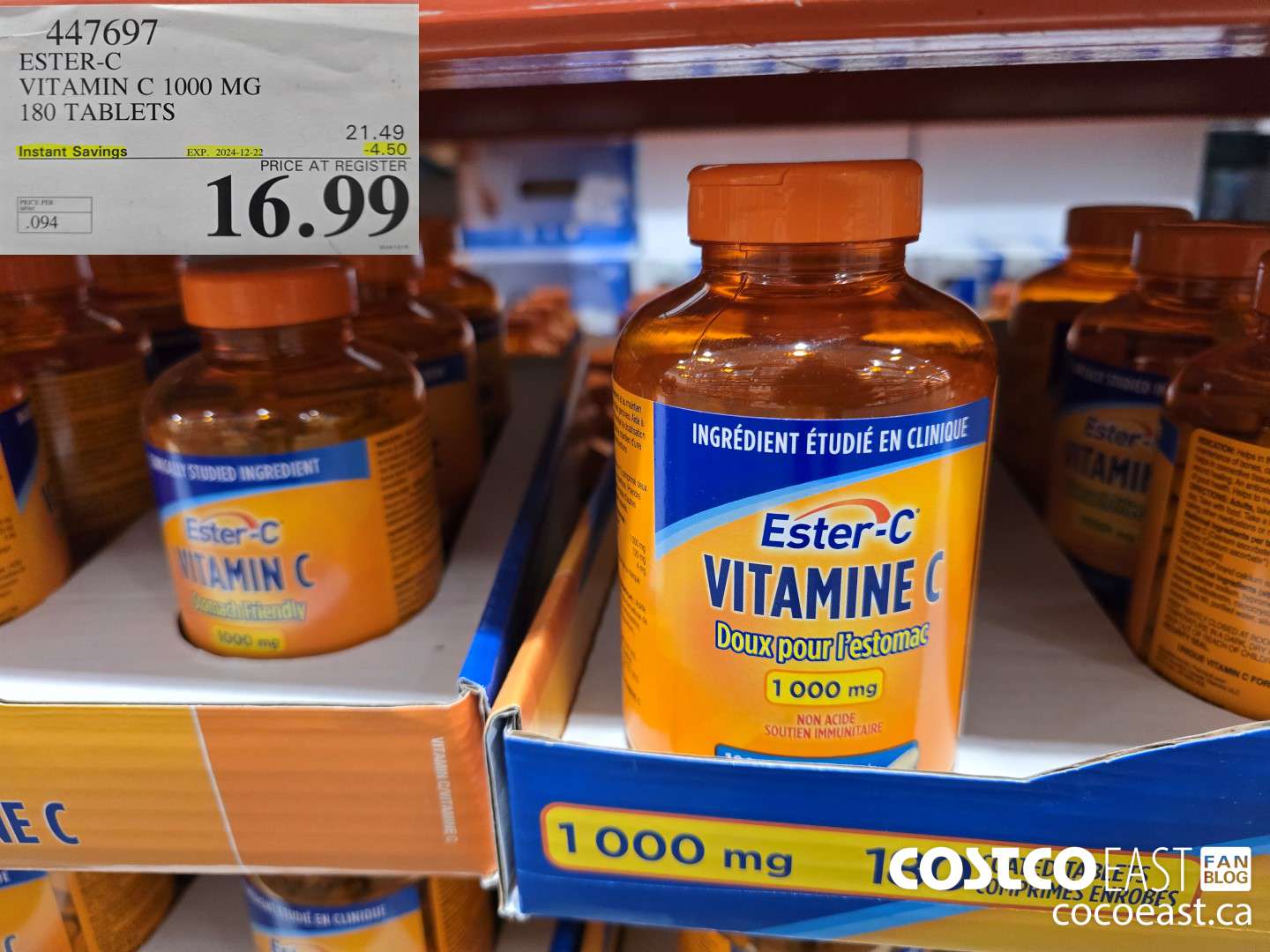 447697 ESTER-C VITAMIN C 1000 MG 180 TABLETS ($4.50 INSTANT SAVINGS EXPIRES ON 2024-12-22) $16.99