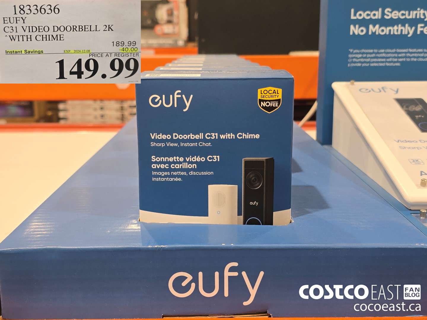 1833636 EUFY C30 VIDEO DOORBELL 2K WITH CHIME ($40.00 INSTANT SAVINGS EXPIRES ON 2024-12-08) $149.99