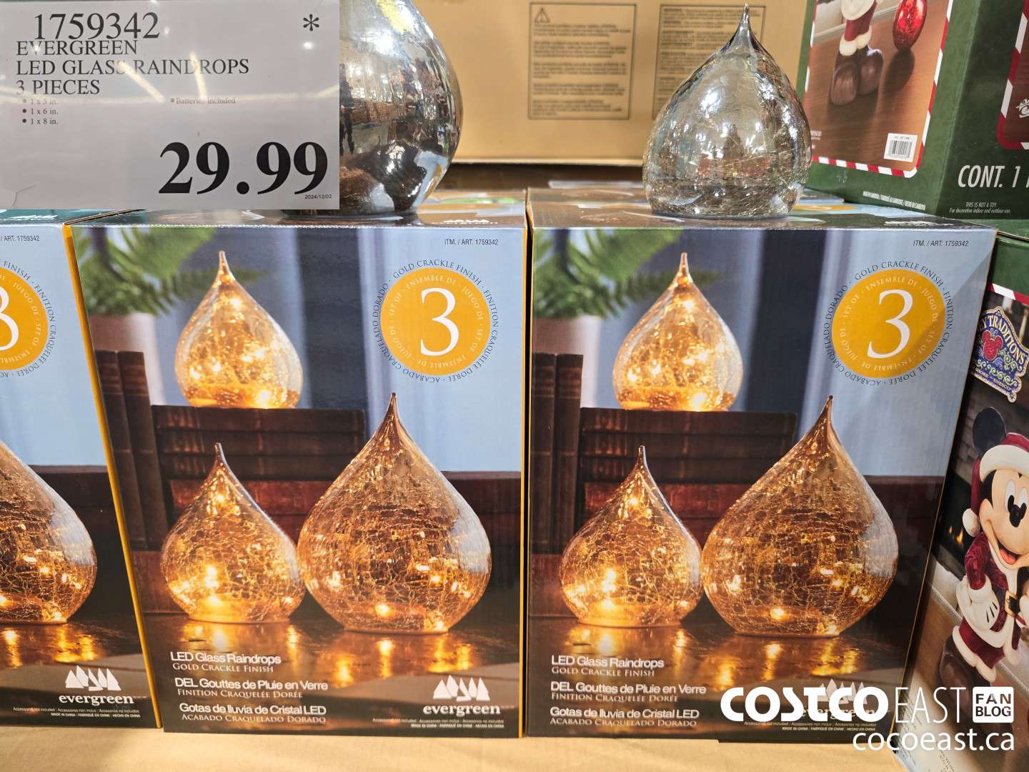 1759342 EVERGREEN LED GLASS RAINDROPS 3 PIECES $29.99