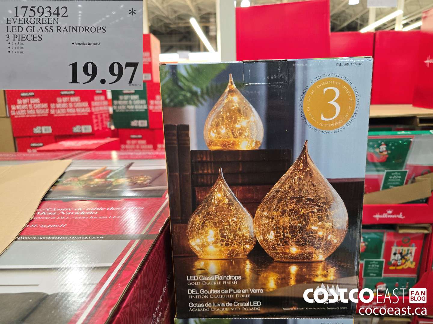 1759342 EVERGREEN LED GLASS RAINDROPS 3 PIECES $19.97