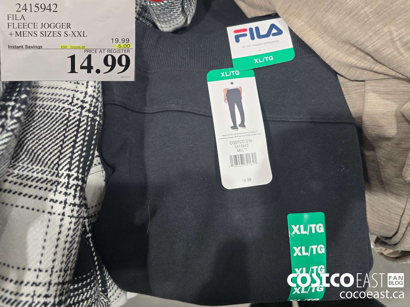 2415942 FILA FLEECE JOGGER +MENS SIZES S-XXL ($5.00 INSTANT SAVINGS EXPIRES ON 2025-01-05) $14.99