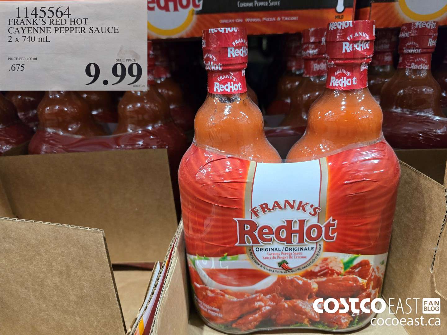1145564 FRANKS RED HOT CAYENNE PEPPER SAUCE 2 X 740 ML $9.99