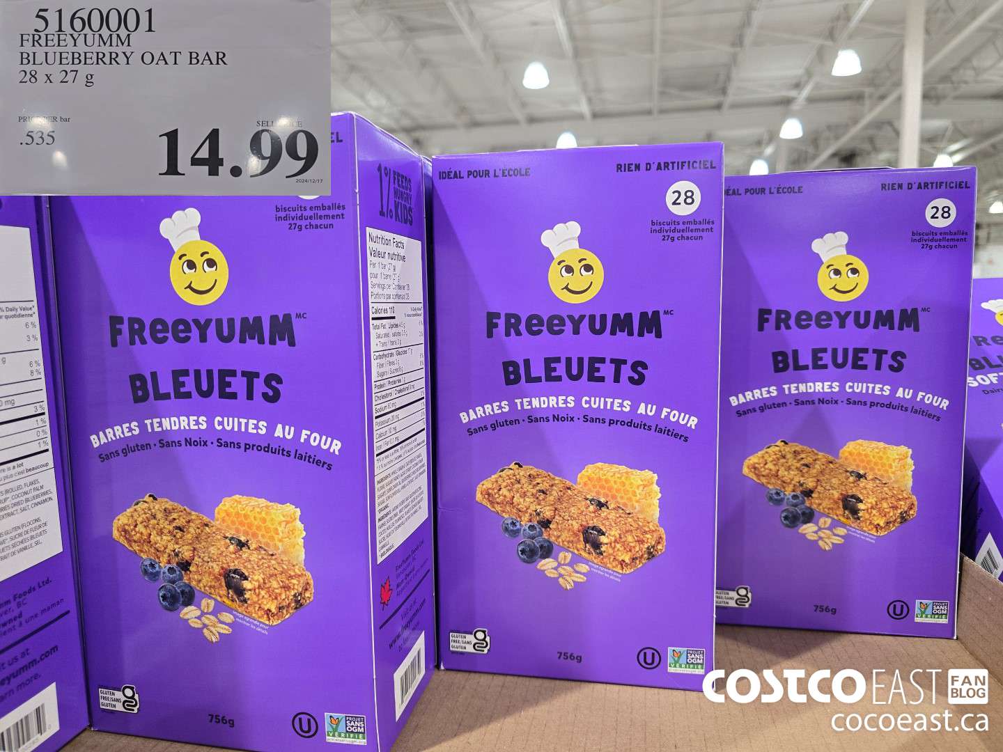 5160001 FREEYUM BLUEBERRY OAT BAR 28 x 27 G $14.99