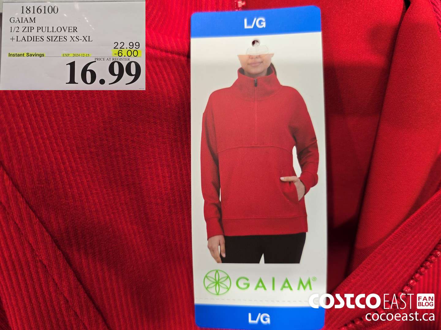 1816100 GAIAM 1/2 ZIP PULLOVER +LADIES SIZES XS-XL ($6.00 INSTANT SAVINGS EXPIRES ON 2024-12-15) $16.99