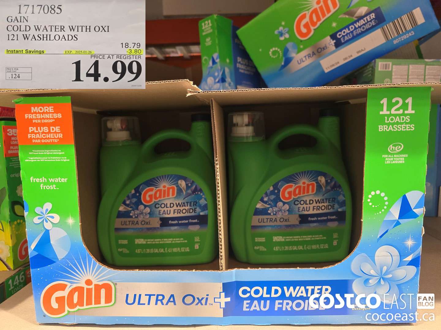 1717085 GAIN COLD WATER WITH OXI 121 wash loads ($3.80 INSTANT SAVINGS EXPIRES ON 2025-01-26) $14.99