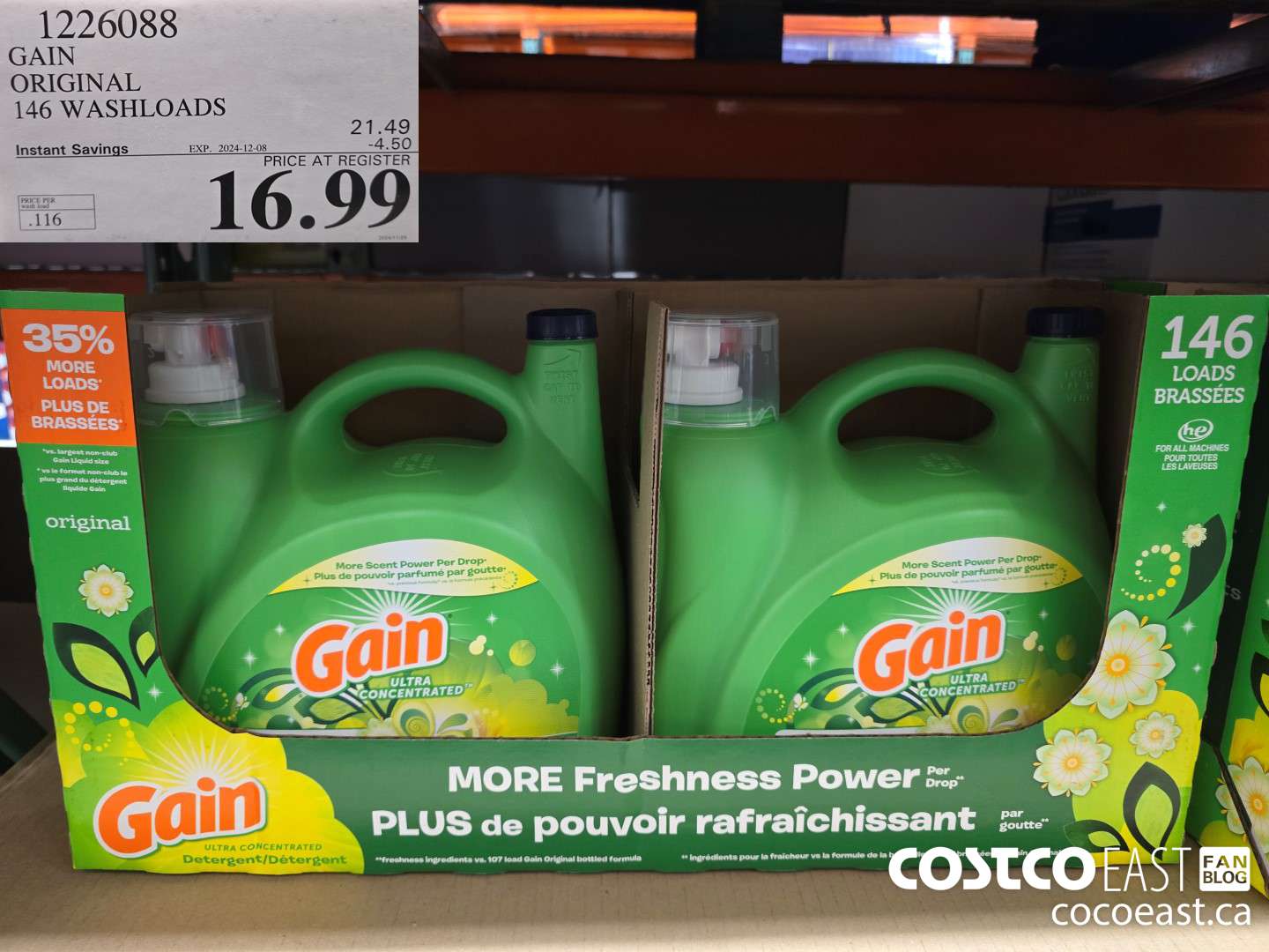 1226088 GAIN ORIGINAL 146 washloads ($4.50 INSTANT SAVINGS EXPIRES ON 2024-12-08) $16.99